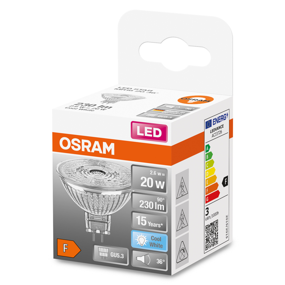 OSRAM LED STAR 2,6-W-GU5,3-LED-Lampe mit Glasreflektor, neutralweiß, 12 V