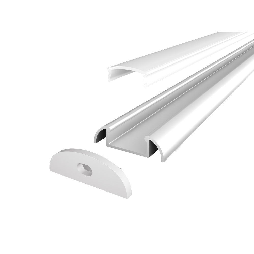 1-m-Aluminiumprofil P2-1 für LED-Streifen bis 12 mm Breite, mit matter Abdeckung, inkl. Endkappen