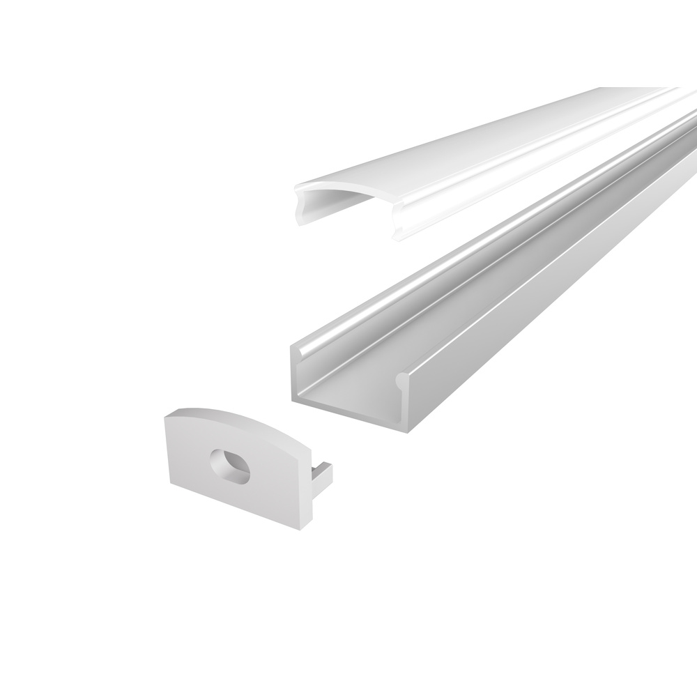 1-m-Aluminiumprofil P4-1 für LED-Streifen bis 12 mm Breite, mit matter Abdeckung, inkl. Endkappen