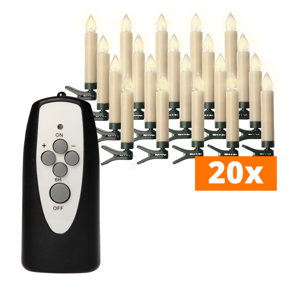 20er-Set Kabellose Mini-LED-Baumkerzen, mit Fernbedienung, Batterien und Aufbewahrungsbox, dimmbar