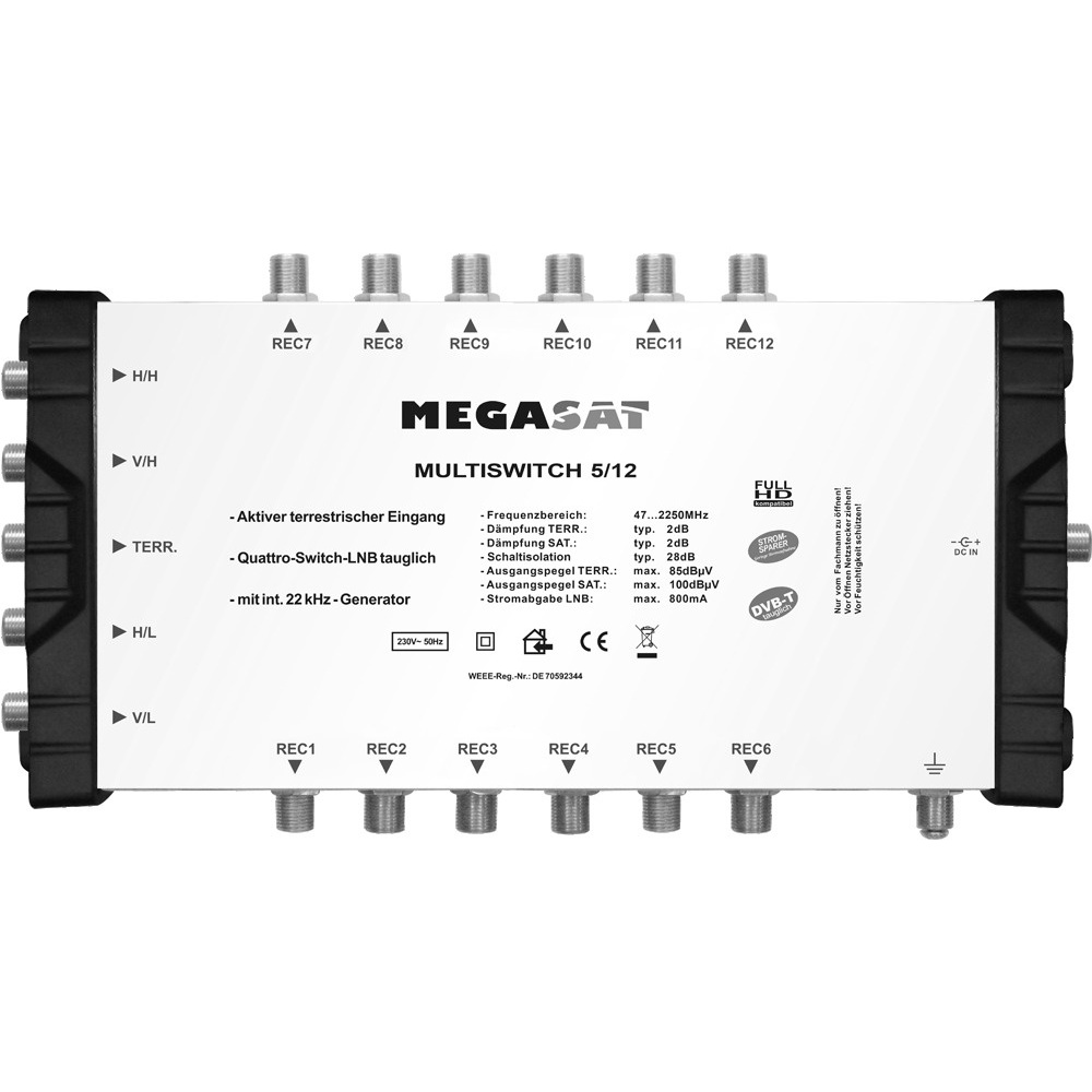 Megasat Multischalter 5/12, 1 Satellit, 12 Teilnehmer