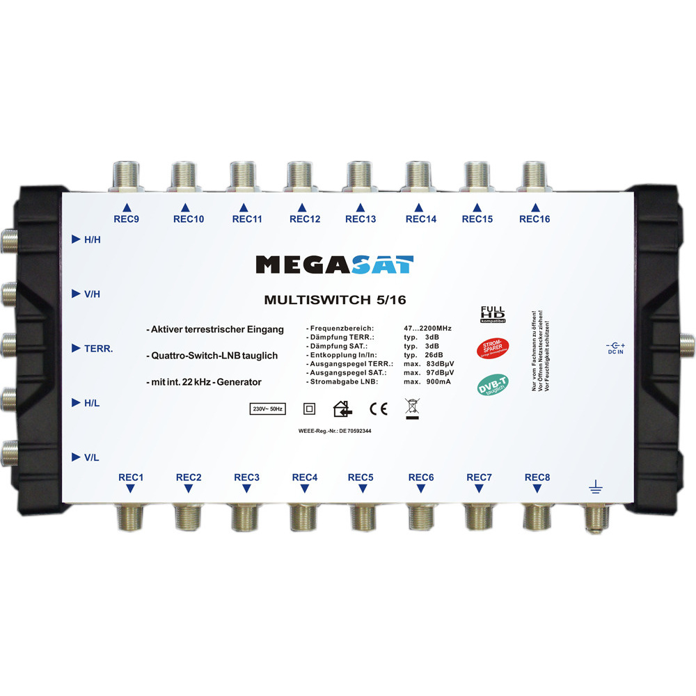 Megasat Multischalter 5/16, 1 Satellit, 16 Teilnehmer