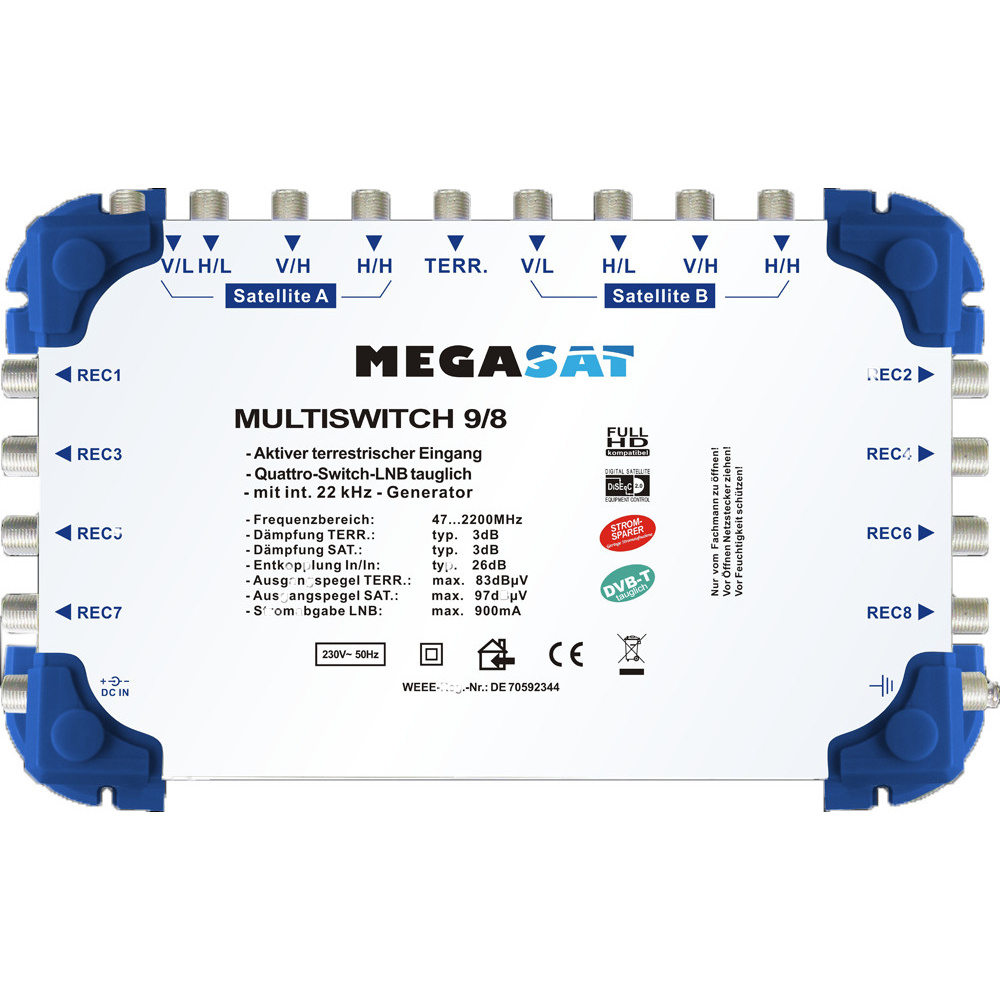 Megasat Multischalter 9/8, 2 Satelliten, 8 Teilnehmer