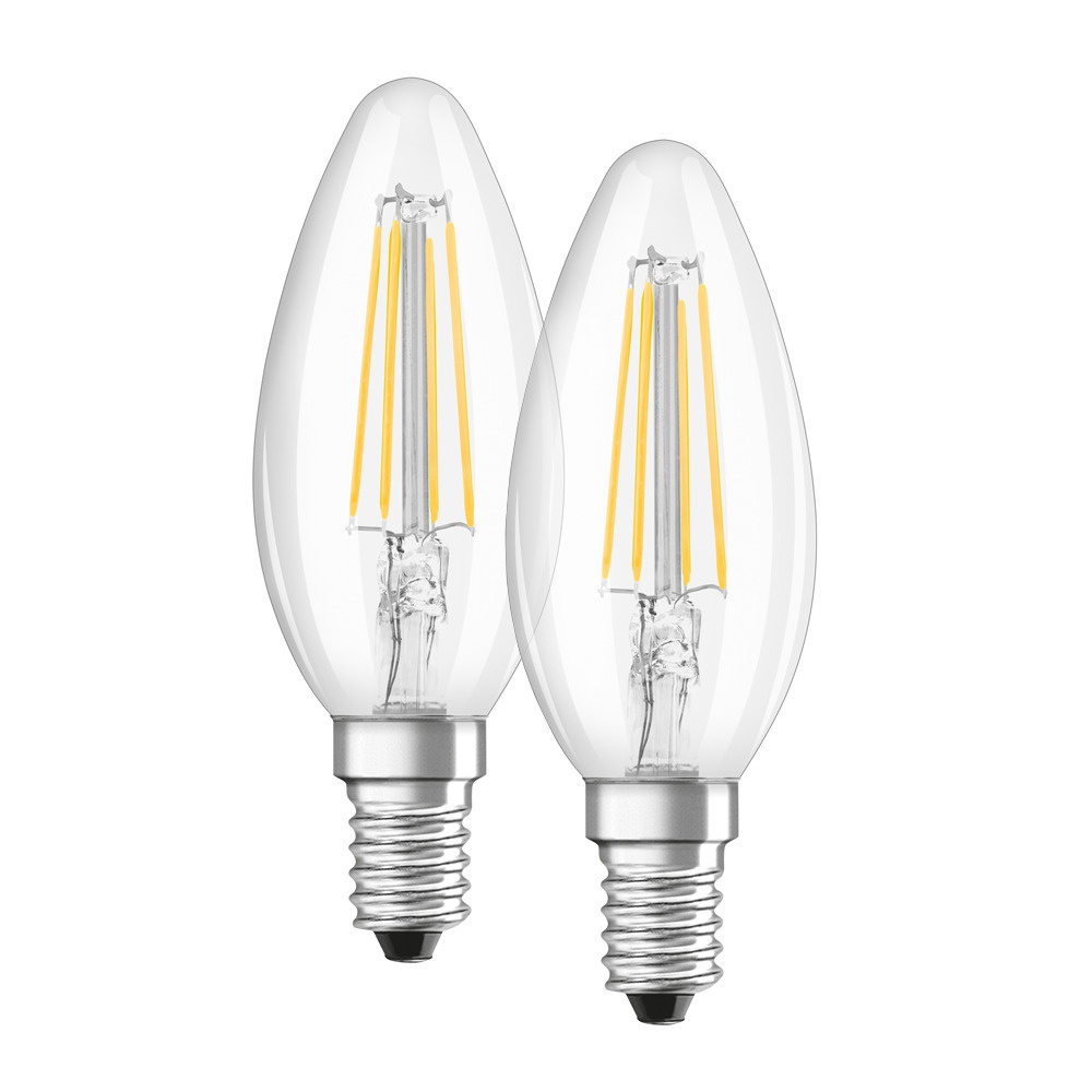 OSRAM 2er-Pack 4-W-Filament-LED-Kerzenlampe, E14, warmweiß