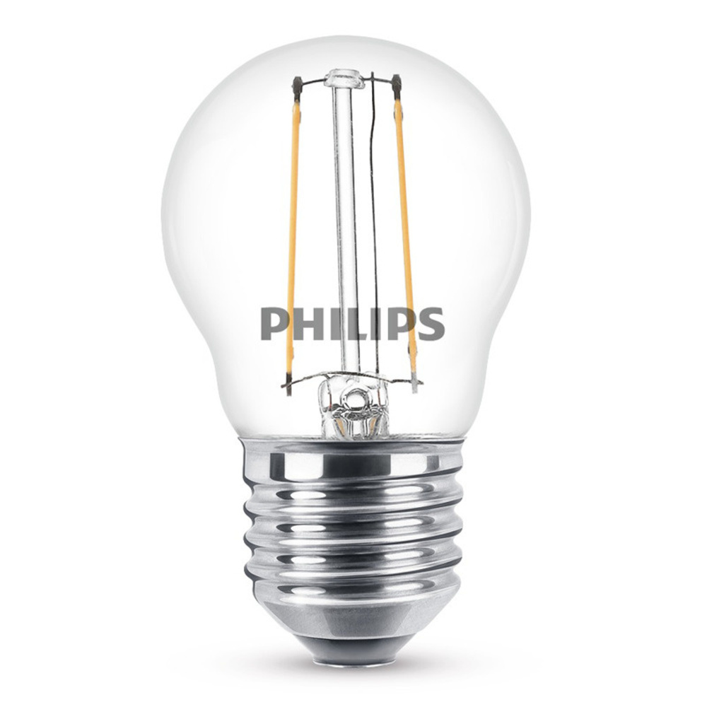 Philips Classic LEDcandle 2-W-Filament-LED-Tropfenlampe E27, warmweiß, klar