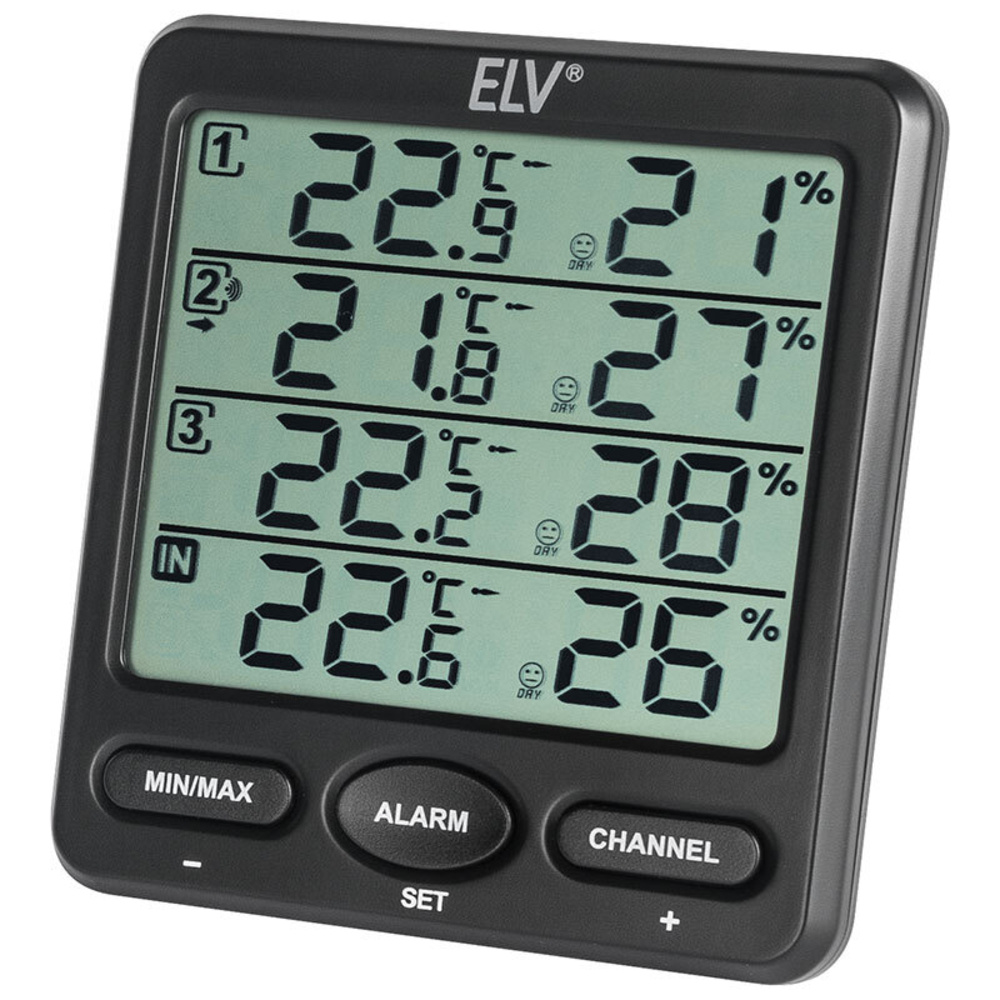 ELV Funk-Raumklimastation RS100, Klimamonitor, 433 MHz, inkl. 3 Zusatz-Thermo-Hygrosensoren
