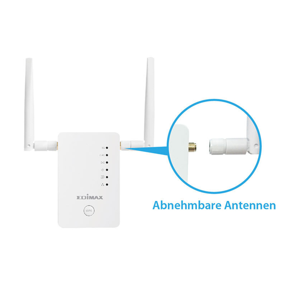 EDIMAX WLAN ac Mesh Repeater Set RE11, 1200 Mbit/s, 2x abnehmbare Antennen, Roaming Kit (2 Stück)