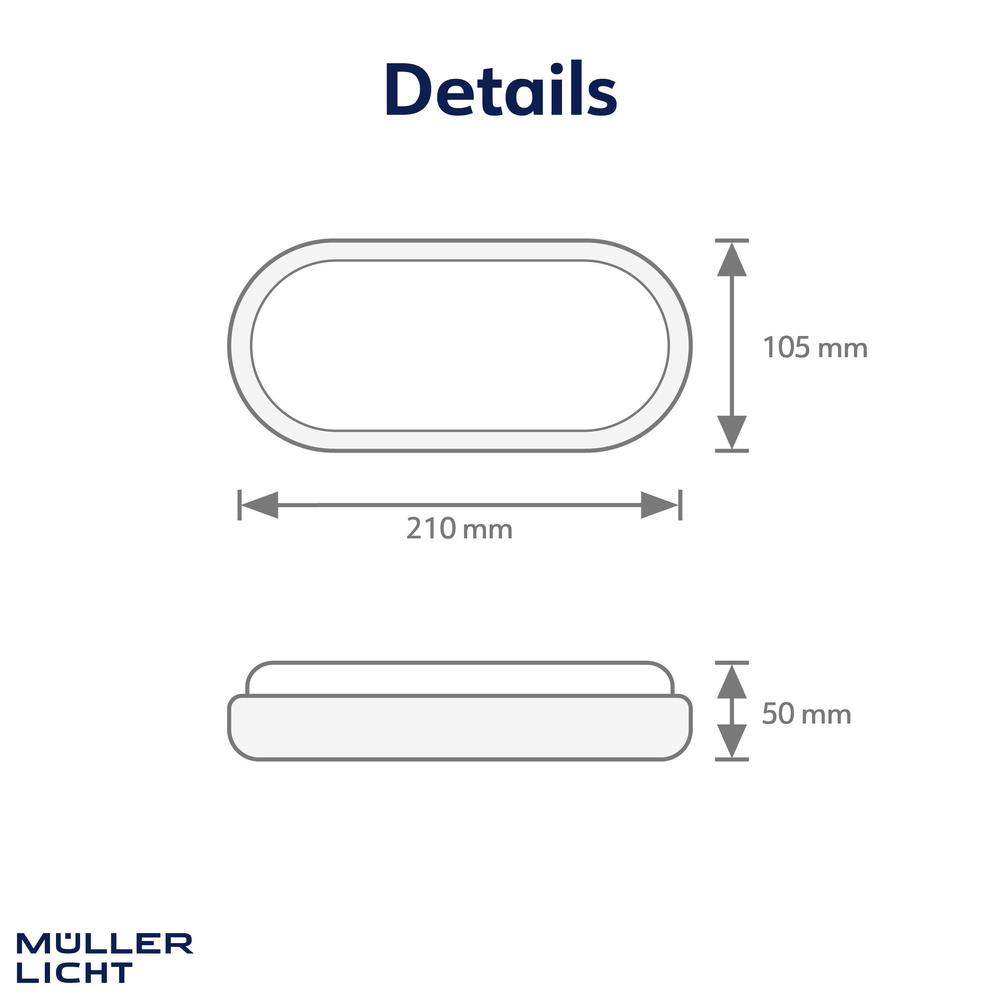 Müller Licht 9-W-Oval-LED-Decken-/Wandleuchte mit HF-Bewegungssensor, neutralweiß
