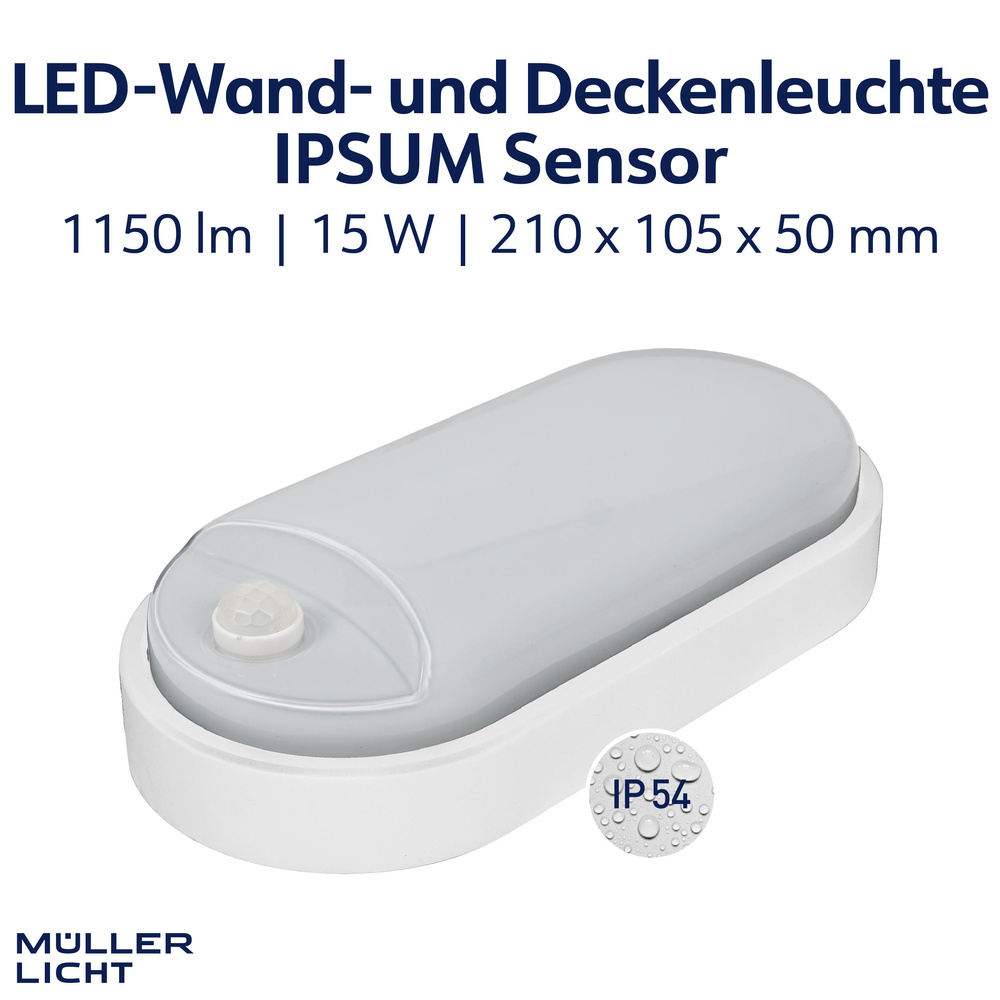 Müller Licht 9-W-Oval-LED-Decken-/Wandleuchte mit HF-Bewegungssensor, neutralweiß
