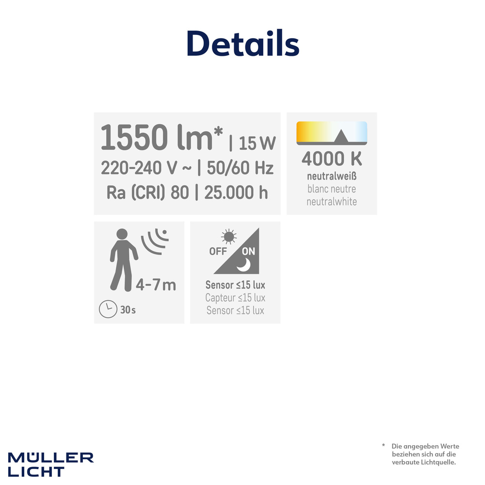 Müller Licht 9-W-Oval-LED-Decken-/Wandleuchte mit HF-Bewegungssensor, neutralweiß
