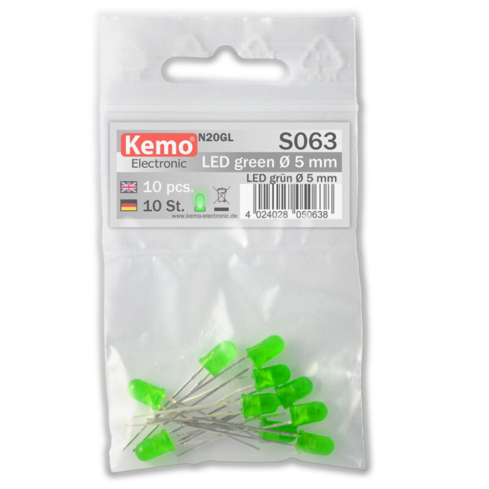 Kemo LED-Sortiment S063, grün, 5 mm Durchmesser, ca. 10 Stück
