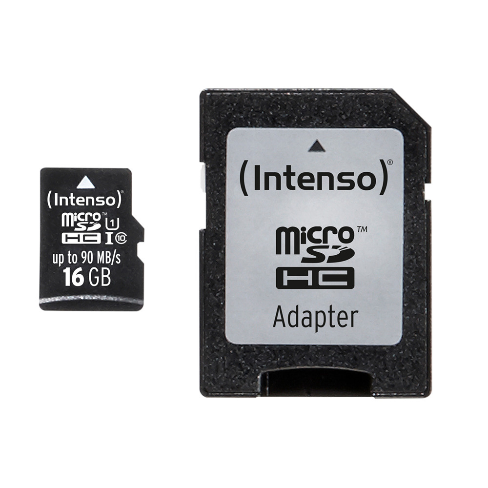 Intenso microSDHC-Karte, Class 10, UHS-I Professional, mit SD-Adapter, 90 MB/s, 16 GB