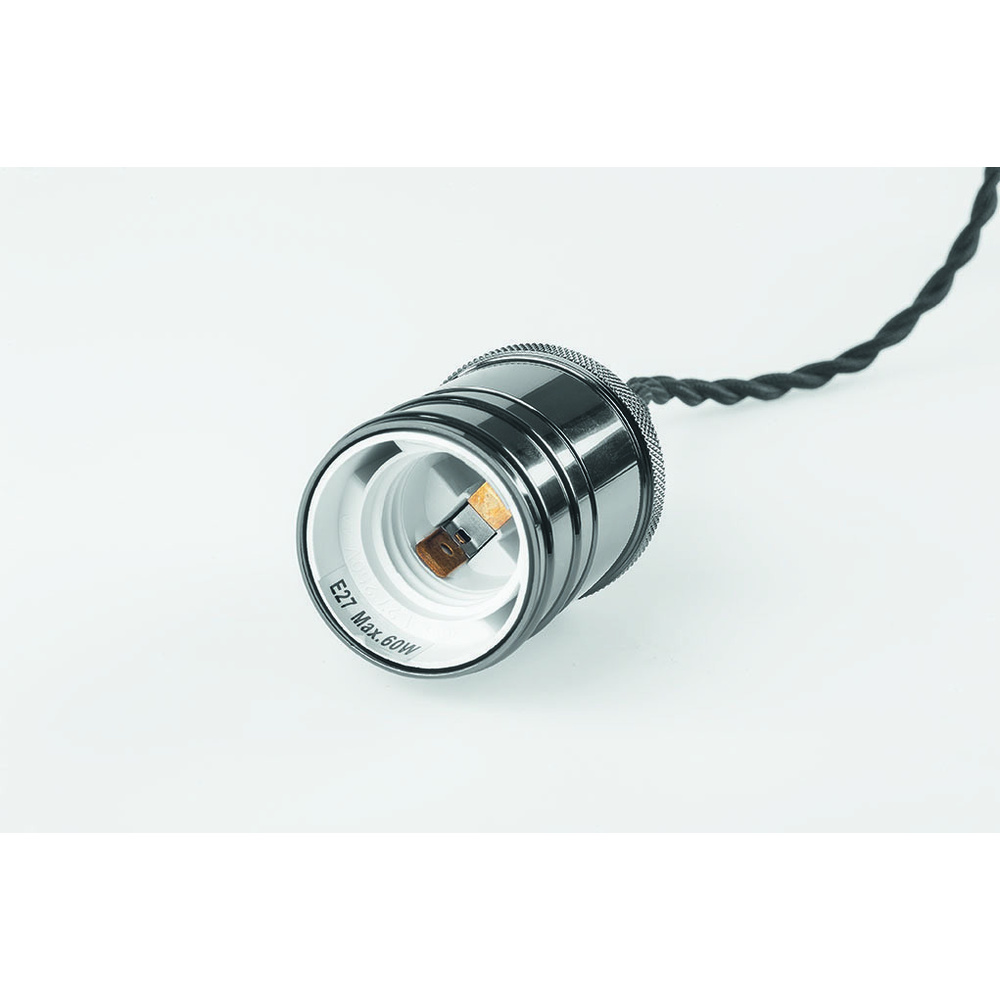 LEDmaxx Metall-Lampenfassung V2 mit Textilkabel (schwarz) und Baldachin