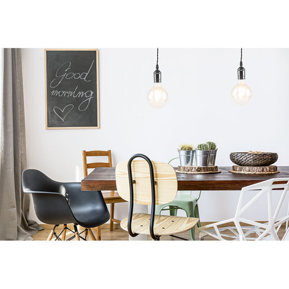 LEDmaxx Metall-Lampenfassung V2 mit Textilkabel (schwarz) und Baldachin