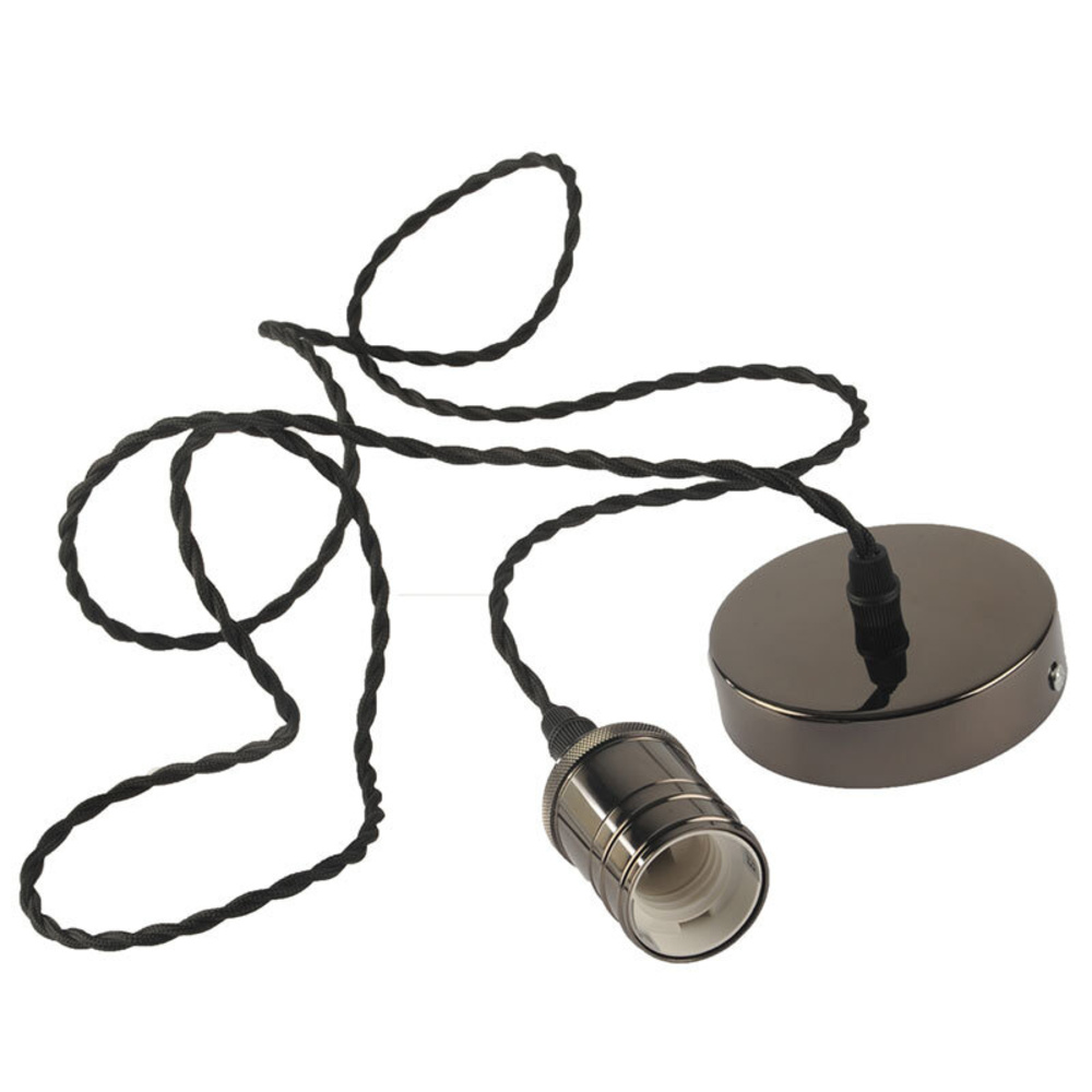 LEDmaxx Metall-Lampenfassung V2 mit Textilkabel (schwarz) und Baldachin