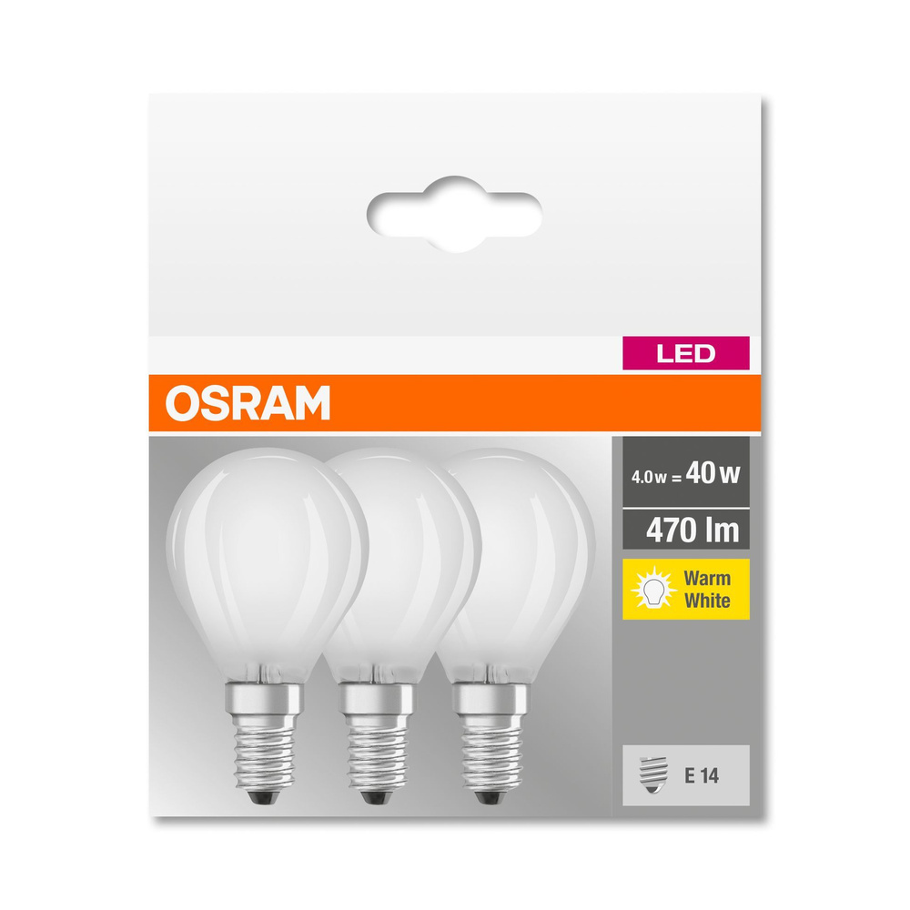 OSRAM 3er-Set 4-W-LED-Lampe P45, E14, 470 lm, warmweiß, matt