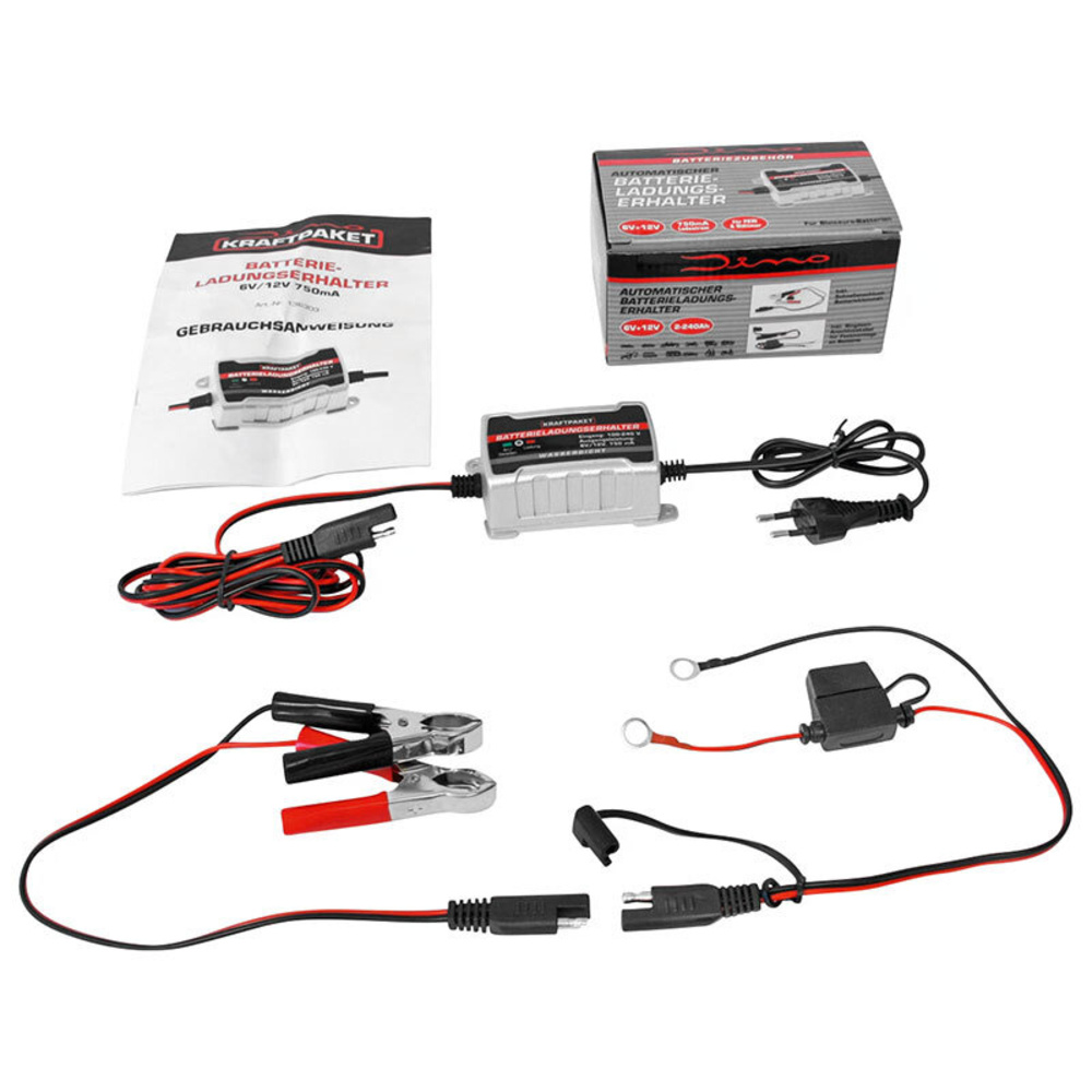 Dino Kraftpaket Erhaltungsladegerät für Autobatterien, 6/12 V, 0,75 A