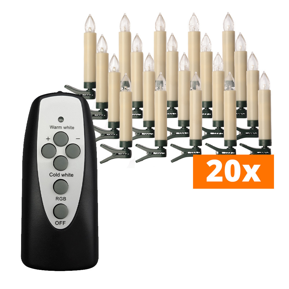 20er-Set Kabellose Mini-LED-RGB-Baumkerzen, mit Fernbedienung, Batterien & Aufbewahrungsbox, dimmbar