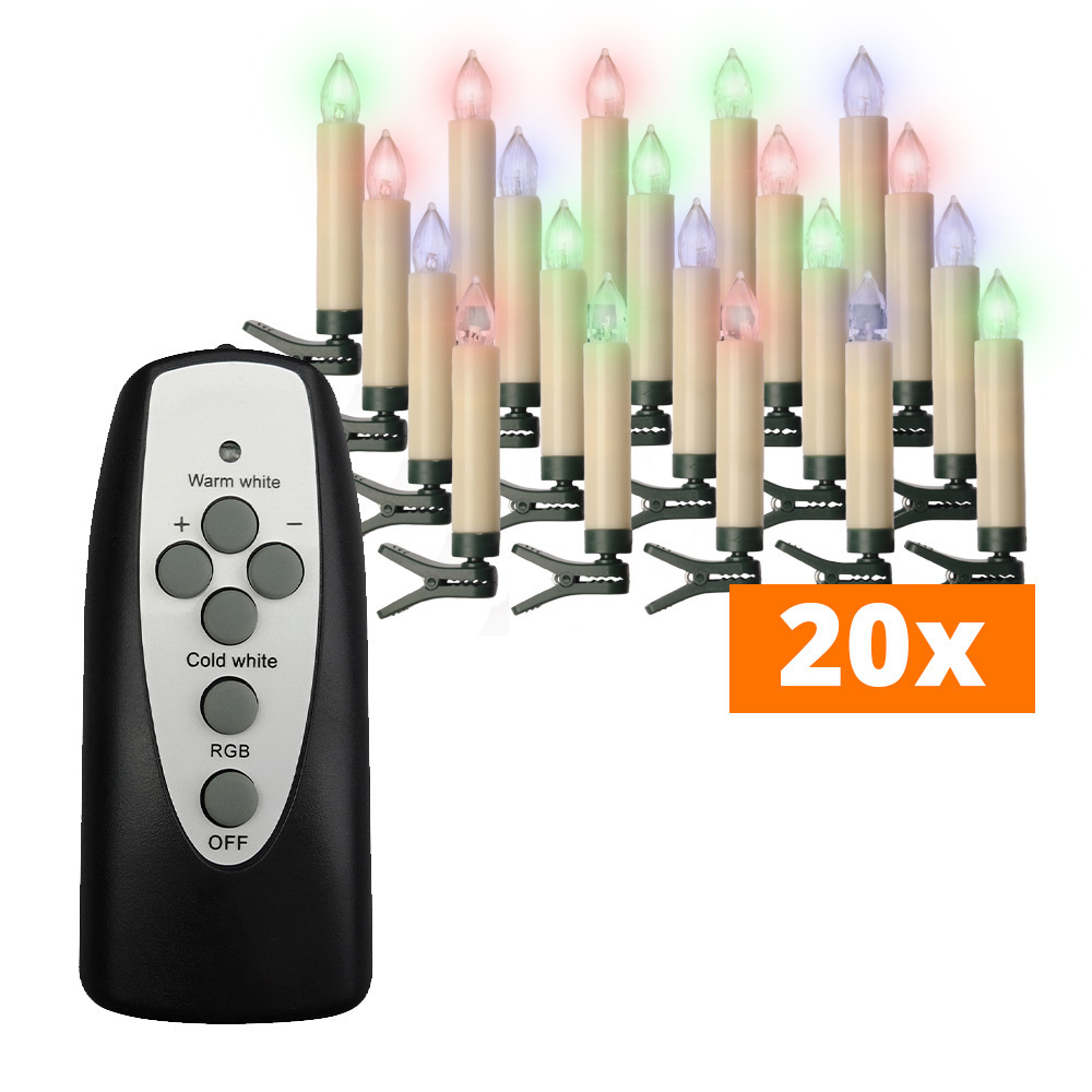 20er-Set Kabellose Mini-LED-RGB-Baumkerzen, mit Fernbedienung, Batterien & Aufbewahrungsbox, dimmbar