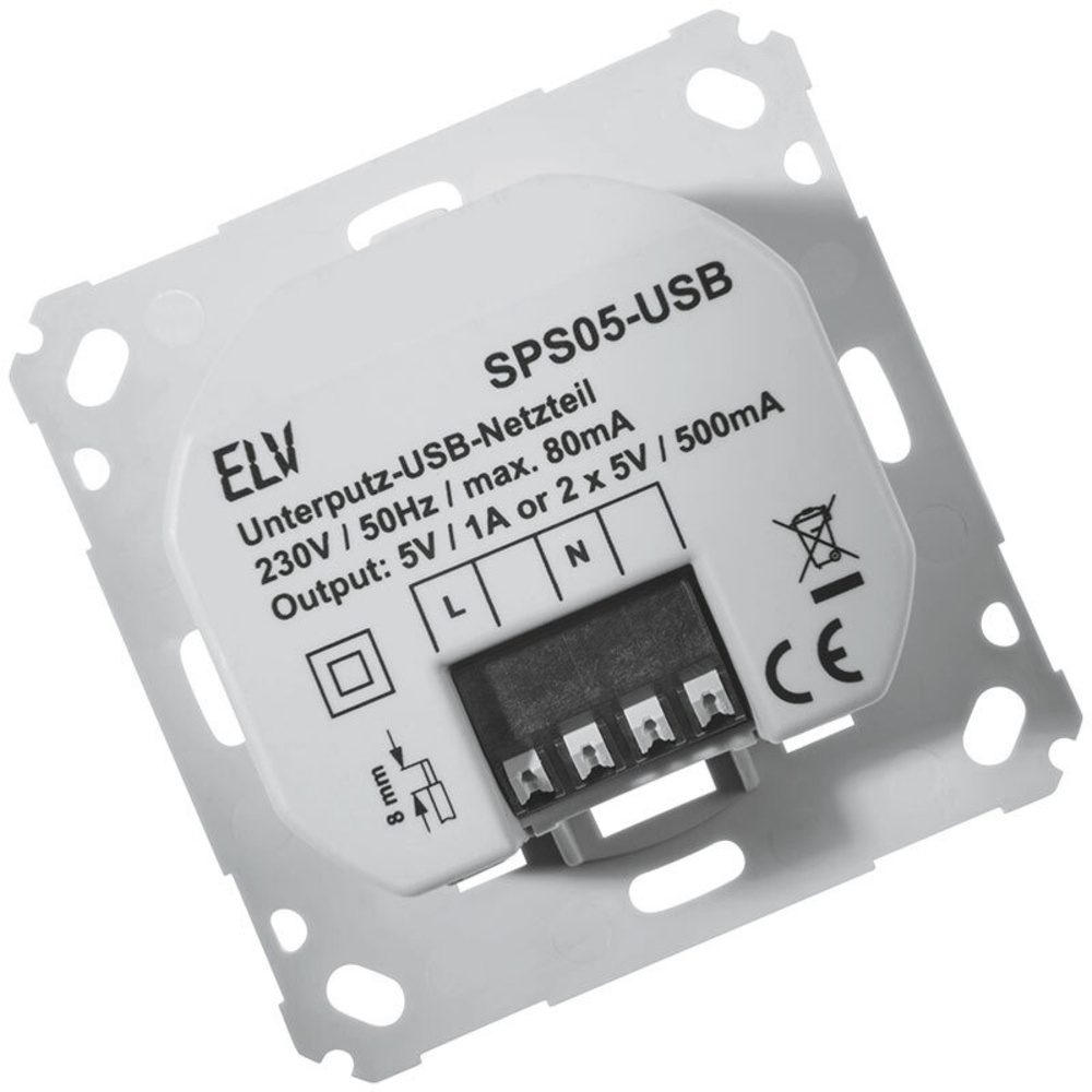 ELV Bausatz Unterputz Schaltnetzteil mit USB-Buchse SPS05-USB, ohne Rahmen