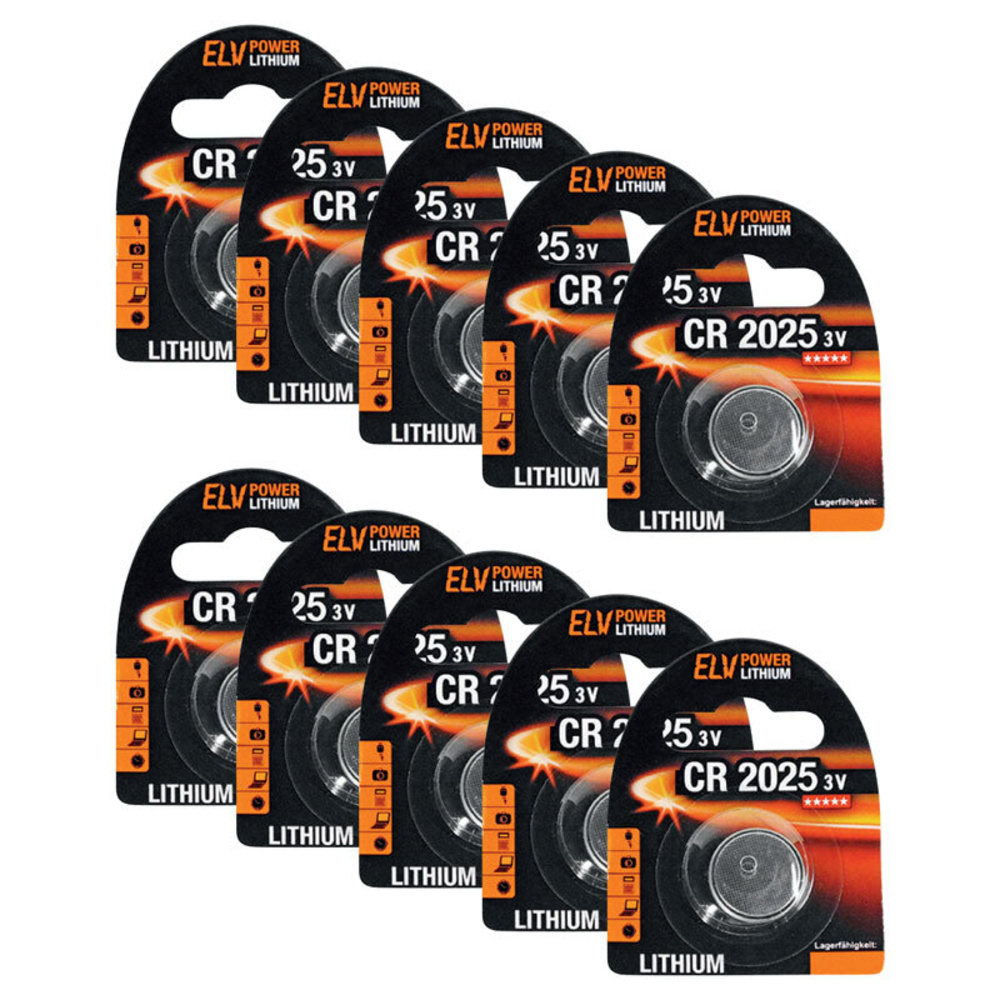 ELV Lithium-Knopfzelle CR2025, 10er Pack