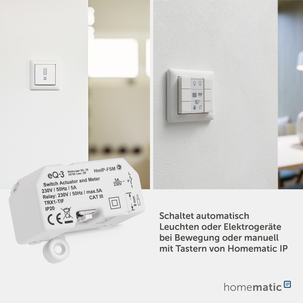 Homematic IP Smart Home Schalt-Mess-Aktor – Unterputz, HmIP-FSM