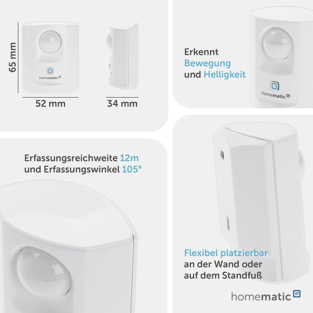 Homematic IP Smart Home Bewegungsmelder mit Dämmerungssensor – innen, HmIP-SMI