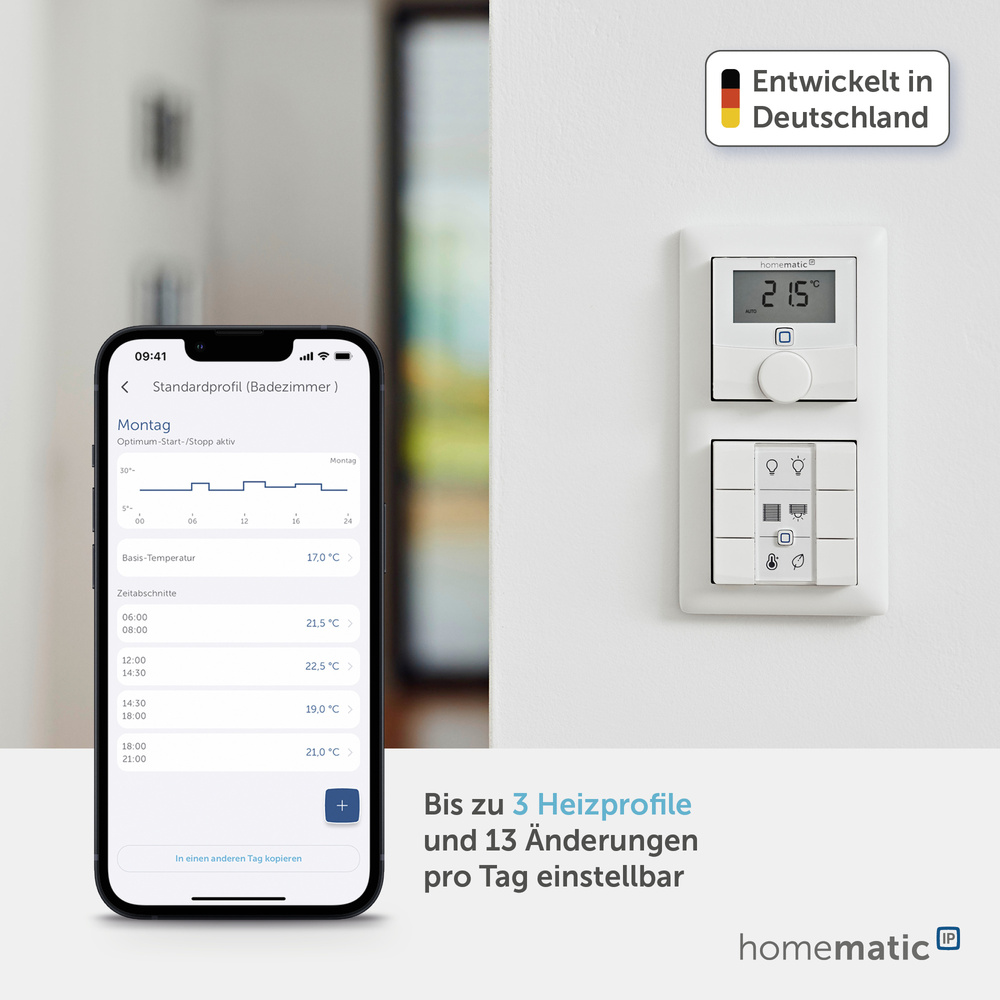 Homematic IP Smart Home Wandthermostat mit Luftfeuchtigkeitssensor, HmIP-WTH-2