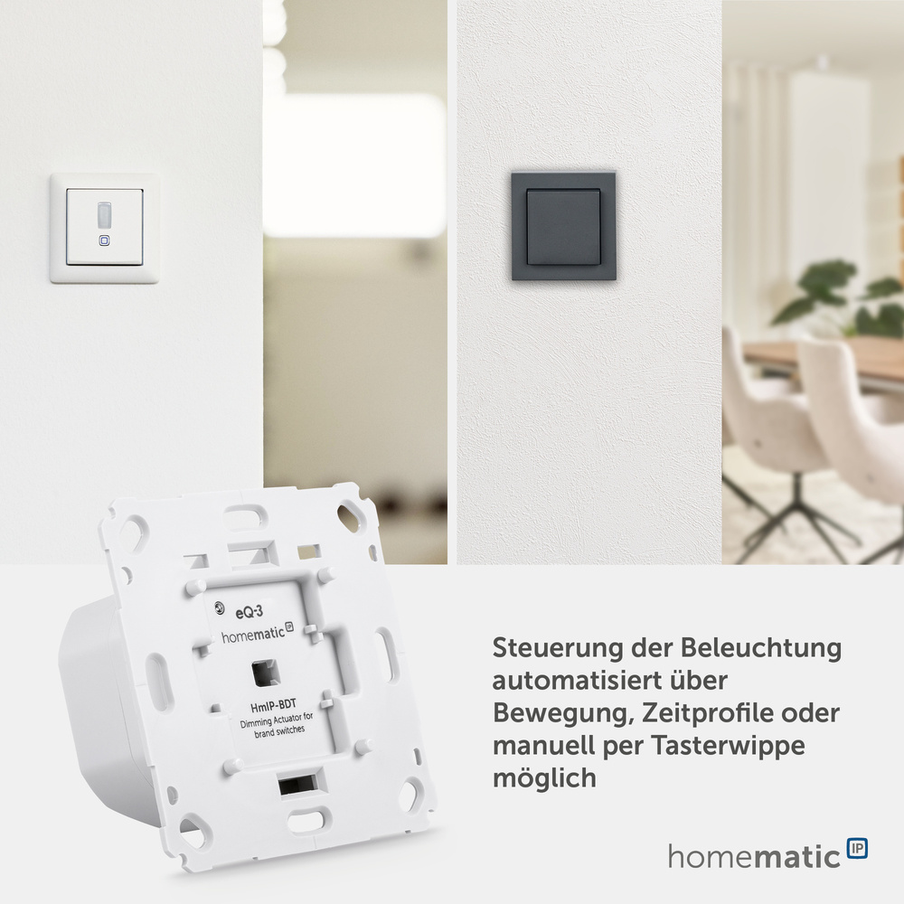 Homematic IP Smart Home Dimmaktor für Markenschalter – Phasenabschnitt, HmIP-BDT