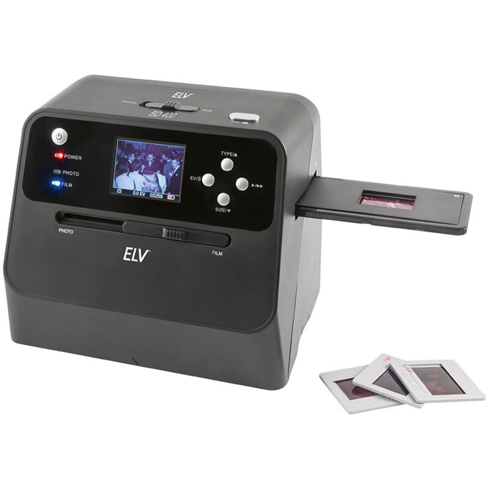 ELV 4-in-1-Kombi-Scanner BD400 - für Fotoalben, Bilder, Dias, Negative, 6,1-cm-Vorschaudisplay,14 MP