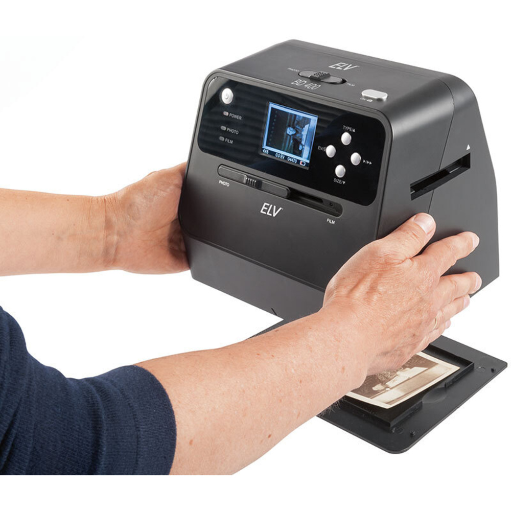 ELV 4-in-1-Kombi-Scanner BD400 - für Fotoalben, Bilder, Dias, Negative, 6,1-cm-Vorschaudisplay,14 MP