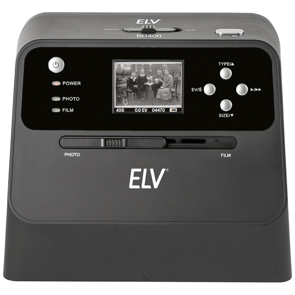 ELV 4-in-1-Kombi-Scanner BD400 - für Fotoalben, Bilder, Dias, Negative, 6,1-cm-Vorschaudisplay,14 MP