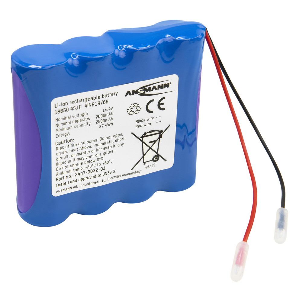 Ansmann 4er-Lithium-Ionen-Akkupack 18650, side-by-side, 4S1P, 14,4 V, 2600 mAh