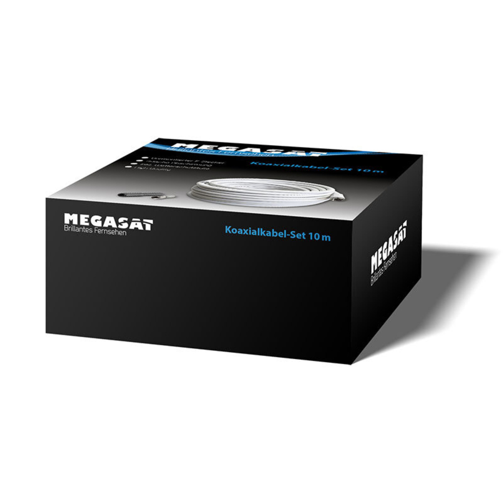 Megasat Koaxialkabel-Set 120, Schirmmaß 110 dB, 4-fach abgeschirmt, inkl. F-Stecker, weiß, 10 m