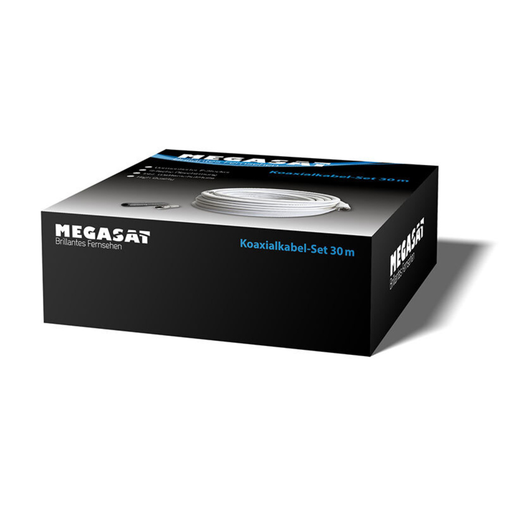 Megasat Koaxialkabel-Set 120, Schirmmaß 110 dB, 4-fach abgeschirmt, inkl. F-Stecker, weiß, 30 m