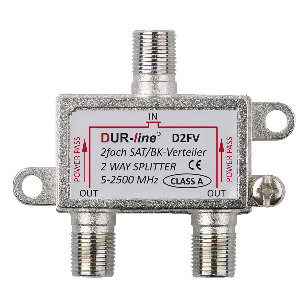 DUR-line 2-fach Sat-Verteiler D2FV, für Sat- und Multimedia-Anwendungen, Schirmungsmaß 100 dB