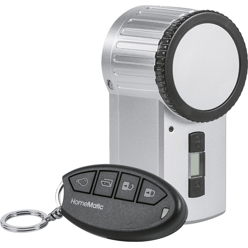 ELV Sparset mit BioKey Gate Fingerabdruckscanner (Unterputz) + Funk-Türschlossantrieb KeyMatic (silber) +  Funk-Tasterschnittstelle