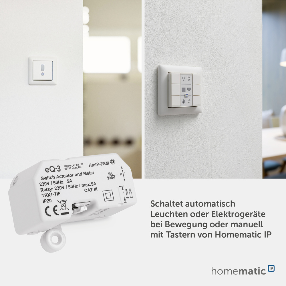Homematic IP Smart Home Schalt-Mess-Aktor (16 A) – Unterputz, HmIP-FSM16