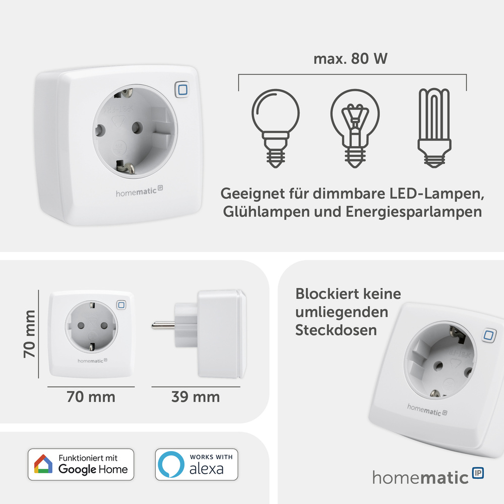 Homematic IP Smart Home Dimmer-Steckdose – Phasenabschnitt, HmIP-PDT