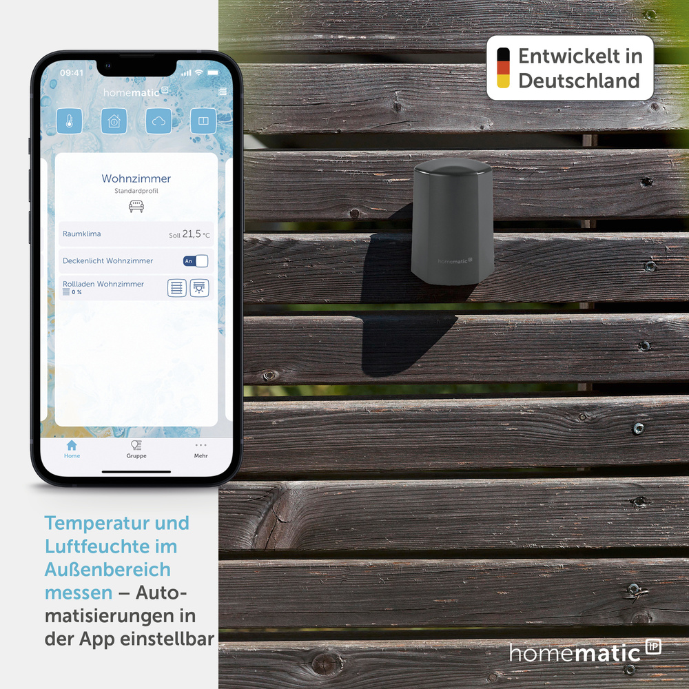 Homematic IP Smart Home Temperatur- und Luftfeuchtigkeitssensor – außen, anthrazit, HmIP-STHO-A
