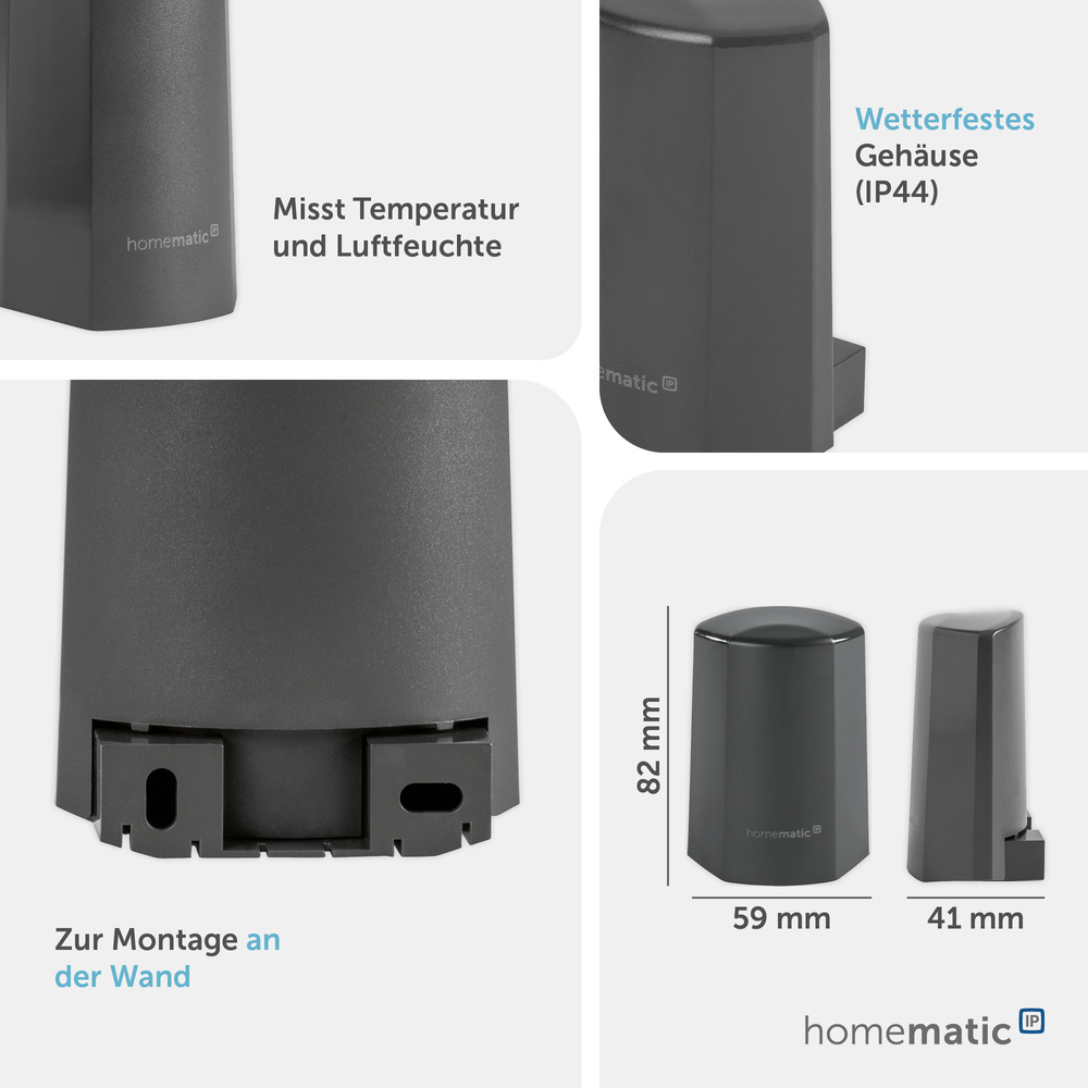 Homematic IP Smart Home Temperatur- und Luftfeuchtigkeitssensor – außen, anthrazit, HmIP-STHO-A