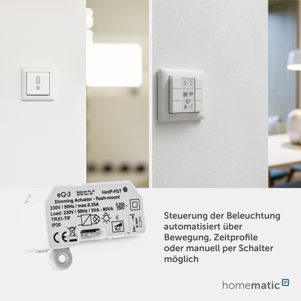 Homematic IP Smart Home Dimmaktor Unterputz – Phasenabschnitt, HmIP-FDT