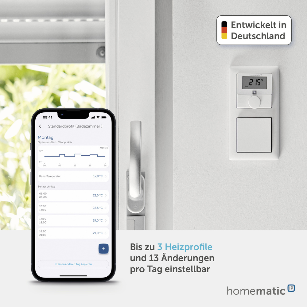 Homematic IP Smart Home Wandthermostat mit Schaltausgang – für Markenschalter, HmIP-BWTH