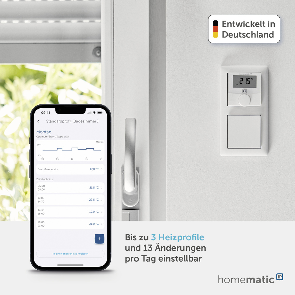 Homematic IP Smart Home Wandthermostat mit Schaltausgang – für Markenschalter, 24 V, HmIP-BWTH24