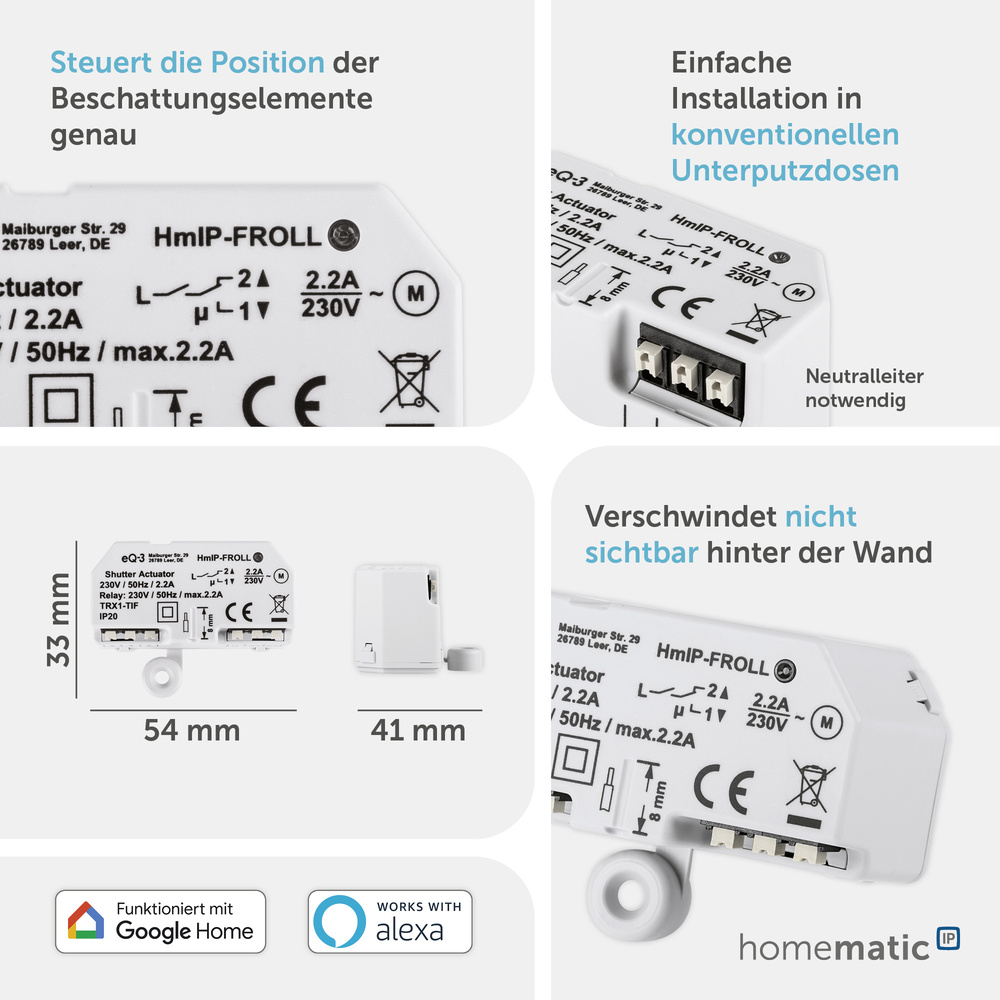 Homematic IP Smart Home Rollladenaktor – Unterputz, HmIP-FROLL