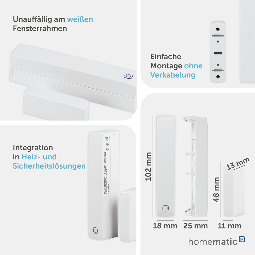 Homematic IP Smart Home Fenster- und Türkontakt mit Magnet, HmIP-SWDM-2