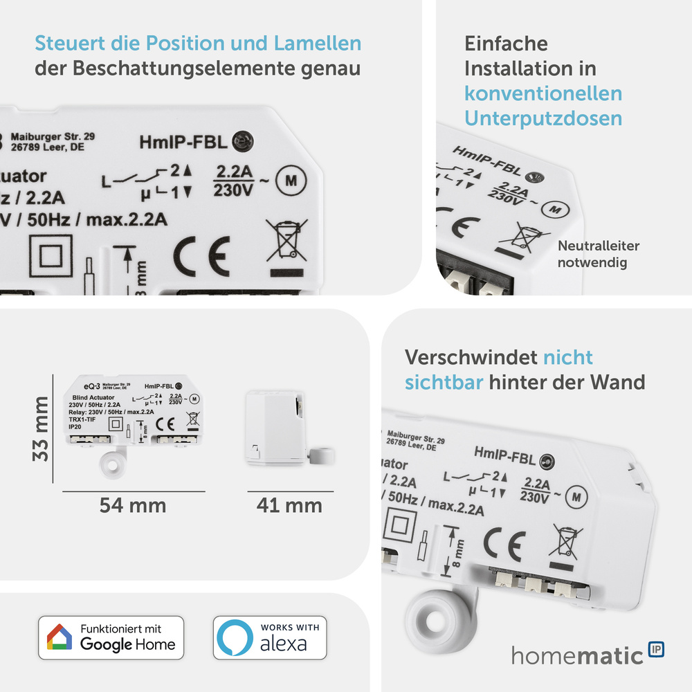 Homematic IP Smart Home Jalousieaktor – Unterputz, HmIP-FBL