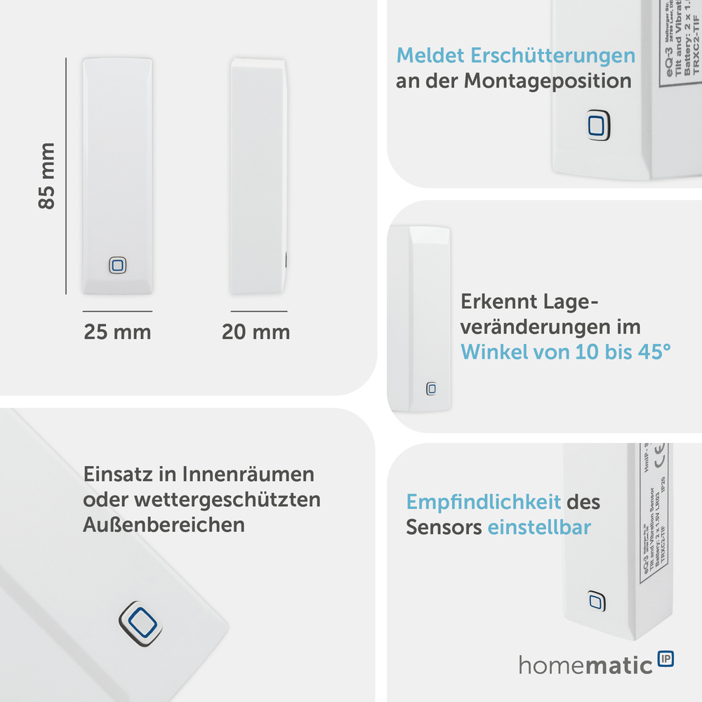 Homematic IP Smart Home Neigungs- und Erschütterungssensor, HmIP-STV