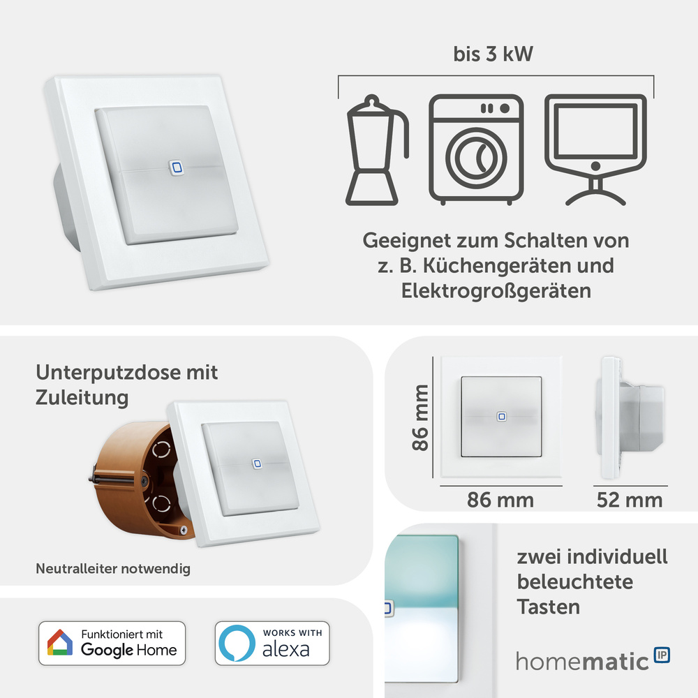 Homematic IP Smart Home Schaltaktor für Markenschalter – mit Signalleuchte, HmIP-BSL
