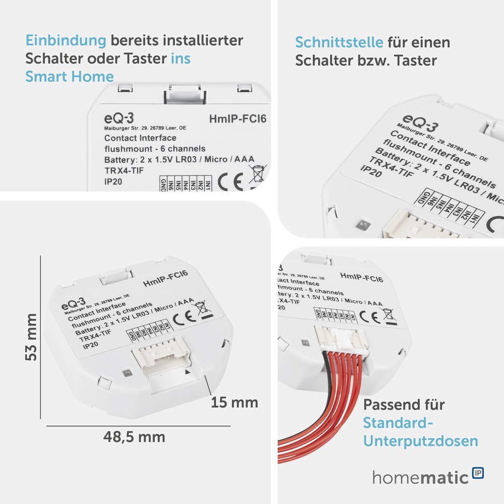 Homematic IP Smart Home Kontakt-Schnittstelle Unterputz – 6-fach, HmIP-FCI6